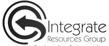 Blue background with white logo for Integrate Resources Group